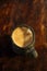 Espresso coffee shot in vintage tin cup