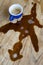 Espresso coffee spilt on table