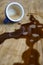Espresso coffee spilt on table
