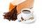 espresso cup and coffee beans pack