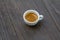 Espresso double shot on wood background