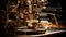 Espresso Elegance: A Steampunk Portafilter Crafting a Copper Cup of Coffee