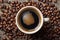 Espresso Excellence: A Top-Down View of Mug with Coffee Beans