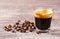 Espresso shot glass with coffee bean