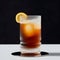 Espresso Tonic, cold drink with espresso and tonic in trendy corrugated glass. Black Ice coffee in a tall glass with tonic, big