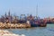 ESSAOUIRA, MOROCCO - JUNE 09, 2017: View of the old fishing ships moored in the harbor of the Essaouira