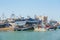 ESSAOUIRA/MOROCCO - MARCH 13, 2014: Big fishing ships and little boats in the city port