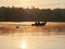 Essen, Germany, May 1, 2022 - Anglers fishing in boats on Lake Baldeneysee in the morning