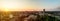 Essen skyline aerial view at beautiful evening sunset