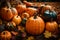 the essence of autumn with pumpkins as the central element. Ensure perfect lighting, no noise, and ultra-realistic clarity to