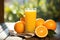 The essence of freshness with a whole orange and a glass of freshly squeezed orange juice, embodying natural goodness.