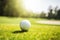 Essence of Golfing on a Dreamy Day with a Ball in the Foreground against a Sunlit Horizon