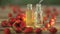 Essence of Wild strawberry on table in beautiful glass jar