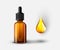 Essential empty oil bottle and realistic oil drop illustration