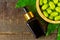 Essential neem oil in bottle glass for healthy.