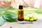 Essential neem oil in bottle glass for healthy.