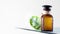 Essential oil for aromatherapy, alternative medicine. Closeup brown glass bottle. Skin care, natural medicine