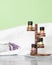 Essential oil bottles for composing various perfume fragrances on natural ingredients. Eco-friendly aromatherapy