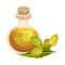 Essential Oil of Neem Plant Poured in Corked Glass Bottle with Leaf and Fruit Rested Nearby Vector Illustration
