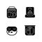 Essential things for travelling black glyph icons set on white space