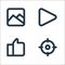 essentials ui line icons. linear set. quality vector line set such as target, like, play button