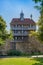 Esslingen near Stuttgart, Germany, view of the historic city walls castle with Guardhouse Hochwacht . Baden-Wuerttemberg,