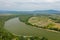 Establishing aerial view of Danube river in summer