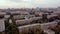 Establishing shot on the southwestern part of Moscow green district. Aerial view of the green area with old houses at