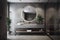 estate home bathroom design concrete interior luxury mirror gray sink real room. Generative AI.