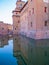 The Estense castle of Ferrara, Emilia Romagna, Italy, with reflections on water moat