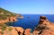 Esterel mediterranean red rocks coast, beach and sea. French Riviera in Cote d Azur near Cannes Saint Raphael, Provence, France