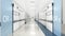 Esthetic and clean modern hospital surgery block corridor, private clinic or vet operating room with sliding doors