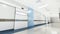 Esthetic and clean modern hospital surgery block corridor, private clinic or vet operating room with sliding doors