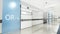 Esthetic and clean modern hospital surgery block corridor, private clinic or vet operating room with sliding doors