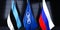 Estonia, NATO and Russia flags - 3D illustration