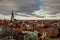 Estonia, Tallinn May 04, 2018: Lingering clouds, after rain with aerial views Old town, the Church of St. Olaf. Tallinn Estonia.