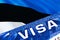 Estonia visa document close up. Passport visa on Estonia flag. Estonia visitor visa in passport,3D rendering. Estonia multi