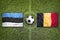 Estonia vs. Belgium flags on soccer field