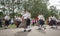 Estonian folk singers and dancers at the song festival grounds in Pirita