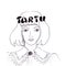 Estonian girl with a wreath with the inscription Tartu, black and white graphic drawing