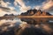 estrahorn mountain range and Stokksnes beach panorama in Iceland