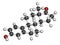 Estrone (oestrone) human estrogen hormone molecule. Atoms are represented as spheres with conventional color coding: hydrogen (