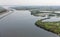 Estuary of Dutch river IJssel with small islands and wetlands