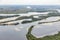 Estuary of Dutch river IJssel with small islands and wetlands