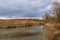 Estuary of the river Bregenzer Ache into lake Constance on a cloudy day in spring