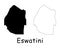 Eswatini Country Map. Black silhouette and outline isolated on white background. EPS Vector