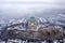 Esztergom, Hungary - Aerial view of the beautiful snowy Basilica of Esztergom on a foggy morning