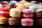 et of color macaroon cookies. ?olorful almond cookies, french sweet delicacy. Food background. Close-up.