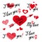 Et Of I Love You Hand Lettering and elements with Decorative Ornaments, Hearts and Arrow