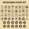 Et of packaging icons, packing cargo labels, delivery service symbols